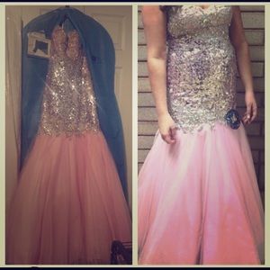 Pink sequin and taffeta prom/formal dress